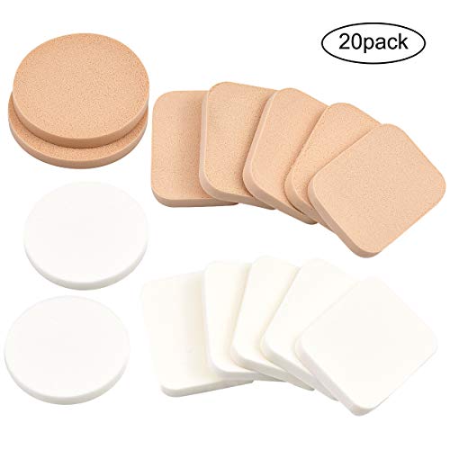 Fodlon Esponjas para Maquillaje, Conjunto de 20 Paquetes Esponja de Pintura Facial Esponja de Maquillaje Esponja Espuma Unisex de Adultos Uso Dual Seco y Húmedo Redondo y Rectángulo