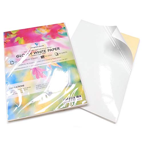Folios adhesivos tamaño A4, imprimibles por la cara posterior, color blanco brillante; 50 unidades