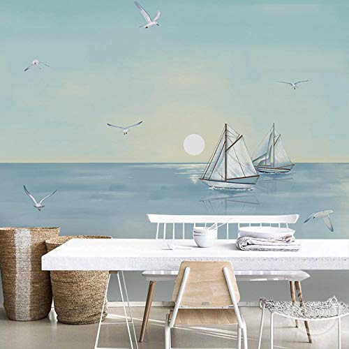 Fondo de pantalla de TV_Mediterranean sunrise mural Nordic pintado a mano abstracto pintura al óleo sala de estar dormitorio TV de fondo 3d mural fondo de pantalla Sala de estar Dormito350cm×256cm