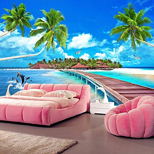 Fondo de pantalla de TV_Mediterranean theme living room sofa TV fondo de pantalla seaside landscape mural 3d mural wallpaper Living Room Bedroom350cm×256cm