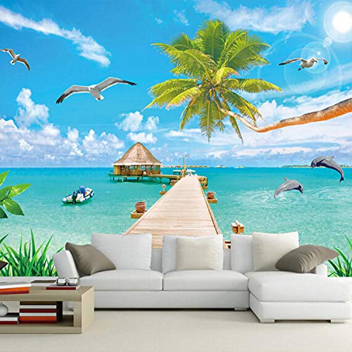 Fondo de pantalla de TV_Mediterranean theme living room sofa TV fondo de pantalla seaside landscape mural 3d mural wallpaper Living Room Bedroom350cm×256cm