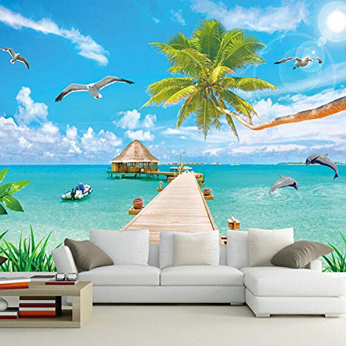 Fondo de pantalla de TV_Mediterranean theme living room sofa TV fondo de pantalla seaside landscape mural 3d mural wallpaper Living Room Bedroom350cm×256cm