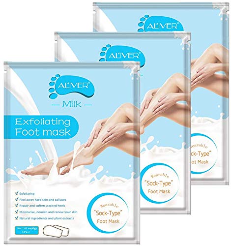 Foot Peel Mask 3 pares, repare el talón áspero y elimine la piel muerta y las callosidades, mascarilla exfoliante natural para spa para pieles secas, hombres y mujeres (Leche)