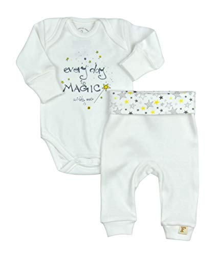 For Babies - Conjunto de Ropa de bebé Unisex/Conjunto de Ropa con Estampado - Body de Manga Larga y Pantalones - 100% algodón orgánico - Hecho en EU (Every Day is Magic with me, 56/0-1 Meses)