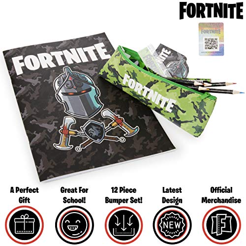 Fortnite Set Papelería Completo para Niños | Set de Papelería 12 Piezas, Material Escolar Edición Limitada Con Cuaderno A4, Estuche Fortnite y Lápices de Colores | Regalo Fortnite Niño