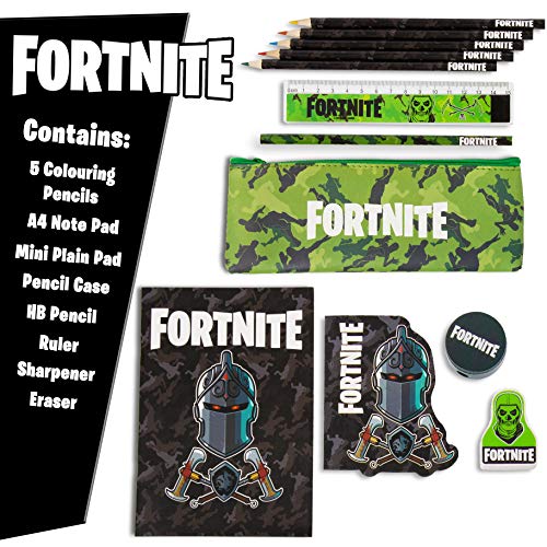 Fortnite Set Papelería Completo para Niños | Set de Papelería 12 Piezas, Material Escolar Edición Limitada Con Cuaderno A4, Estuche Fortnite y Lápices de Colores | Regalo Fortnite Niño