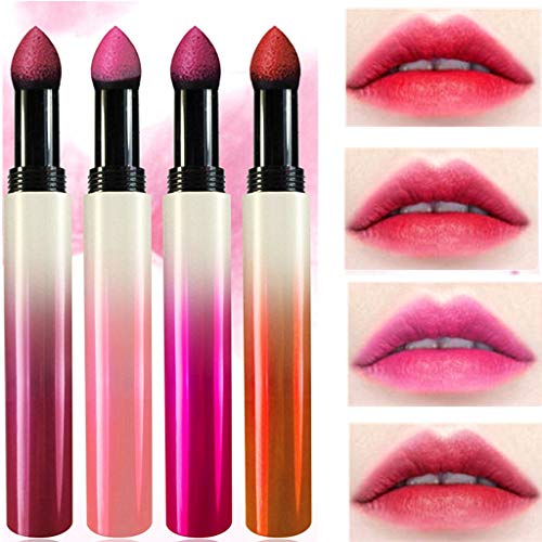 FOTBIMK - Pintalabios mate naranja maquillante suave con almohadilla de aire esponja, lápiz labial mate sedoso mordida