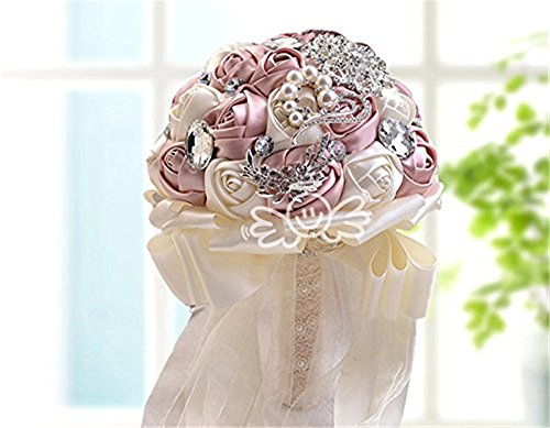 Fouriding Bouquet de Lujo Nupcial de la Boda Ramo de Flores Rose Ribbon Con Cuentas Rhinestone Decoración Del Hogar Suministros de la Boda Rosa