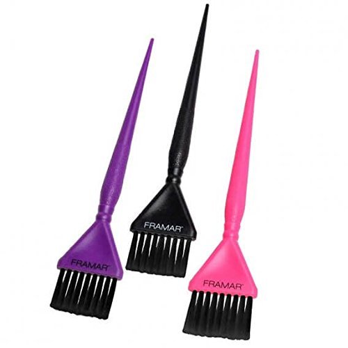 Framar - Professional Salon Accusoft - Juego de 3 brochas para tintar el cabello, color rosa, morado y negro
