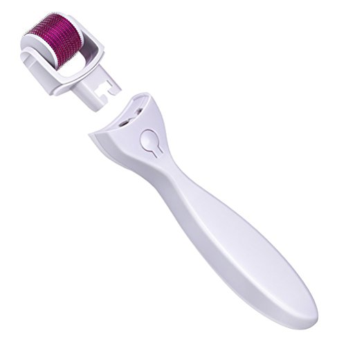 Frcolor Rodillo Derma 3 en 1 para productos Facial Skin Care, 0.5mm / 1.0mm / 1.5mm Rodillo Premium Microneedle de Titanio (Blanco Púrpura)