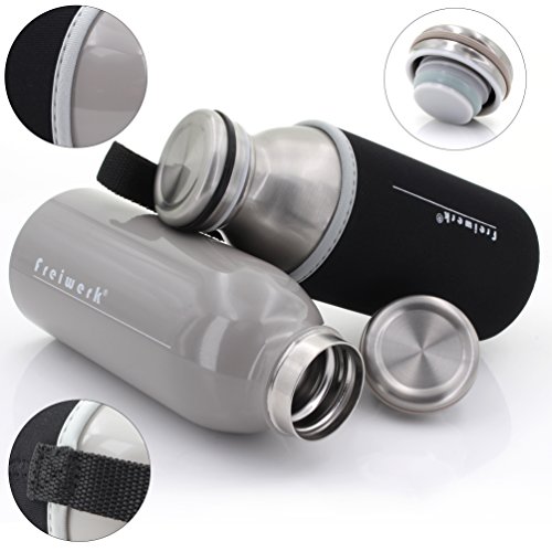 freiwerk® Termo 350ml - Acero Inoxidable con Doble Pared - Funda Protectora de Neopreno - 350 ml Amarillo