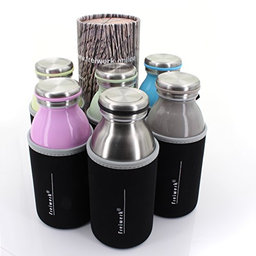 freiwerk® Termo 350ml - Acero Inoxidable con Doble Pared - Funda Protectora de Neopreno - 350 ml Amarillo