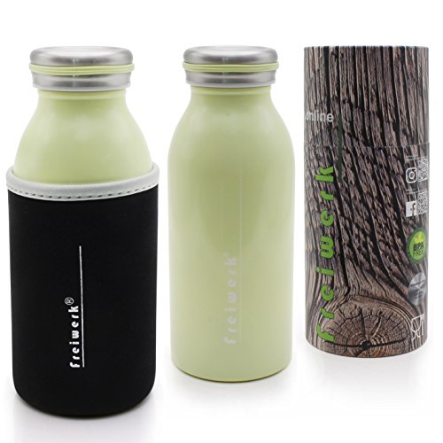 freiwerk® Termo 350ml - Acero Inoxidable con Doble Pared - Funda Protectora de Neopreno - 350 ml Amarillo