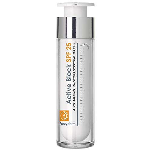 Frezyderm Active Block Crema hidratante de día protección SPF 25 (filtros UVA y UVB, ácido hialurónico y activos antienvejecimiento), 50ml