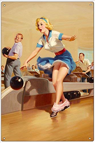 Froy Girl Bowling Spare 1952 by Frahm Placa Hoja de Metal Vintage Arte Personalizado Creatividad Decoración Artesanía para Cafe Bar Garaje Inicio