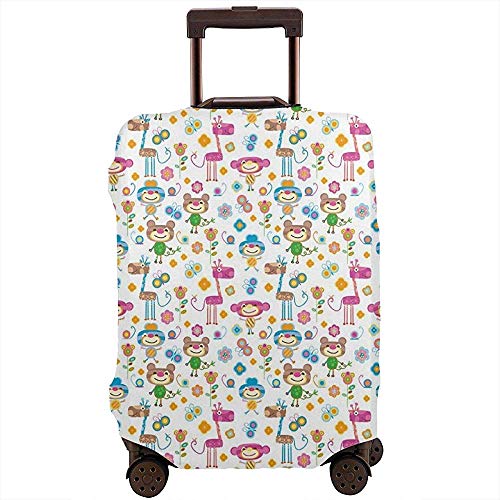 Funda de Equipaje de Viaje Animales y Flores Lindos Inspirado en la Naturaleza Elementos de vítores Coloridos Protector de Maleta de Selva Dulce Tamaño L