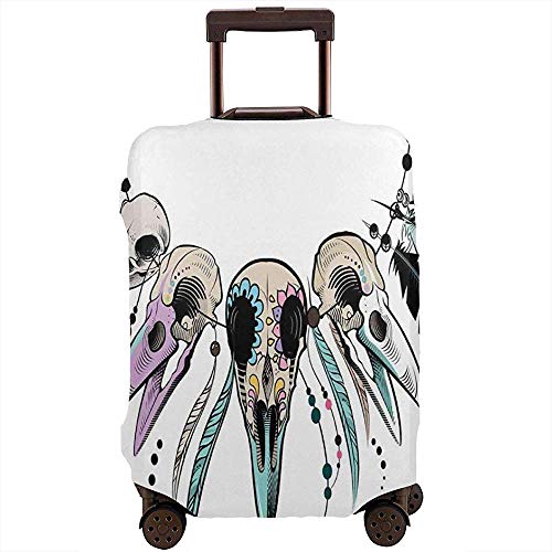 Funda de Equipaje de Viaje Estilo de Calavera de azúcar Tradicional Mexicana Calaveras de pájaros Coloridas Ilustraciones inspiradas Tribales Maleta Protector Tamaño L