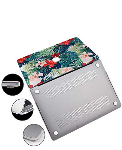 Funda MacBook Pro 15 Retina, L2W Matte Imprimir Patrón de hojas de palma tropical Funda para MacBook Pro 15 "con pantalla Retina (Modelo: A1398, NO unidad de CD-ROM) - hojas de palma y flores rojas