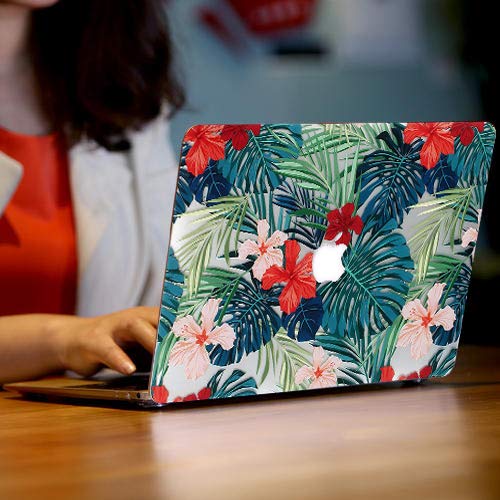 Funda MacBook Pro 15 Retina, L2W Matte Imprimir Patrón de hojas de palma tropical Funda para MacBook Pro 15 "con pantalla Retina (Modelo: A1398, NO unidad de CD-ROM) - hojas de palma y flores rojas