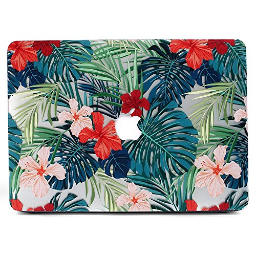 Funda MacBook Pro 15 Retina, L2W Matte Imprimir Patrón de hojas de palma tropical Funda para MacBook Pro 15 "con pantalla Retina (Modelo: A1398, NO unidad de CD-ROM) - hojas de palma y flores rojas