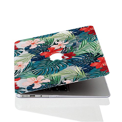 Funda MacBook Pro 15 Retina, L2W Matte Imprimir Patrón de hojas de palma tropical Funda para MacBook Pro 15 "con pantalla Retina (Modelo: A1398, NO unidad de CD-ROM) - hojas de palma y flores rojas