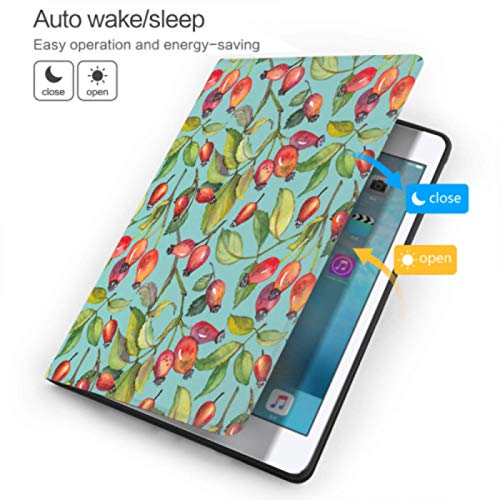 Funda para iPad Mini, rosa mosqueta roja, bayas y hojas verdes, funda suave para iPad para Ipad Mini 4 / mini 5/2018 6th / 2017 5th / air / air 2 con Auto Wake / sleep protector magnético para iPad