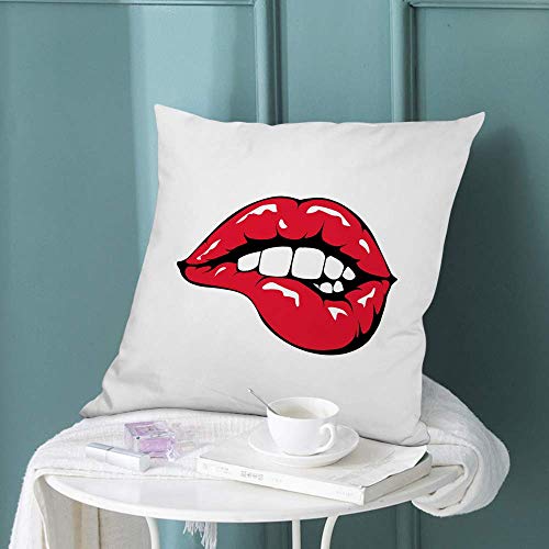 Fundas de almohada de tiro de labios Labio rojo mordaz Chica sexy Mujer Boca Dientes Decorativo Funda de almohada Funda de almohada Decoración para el hogar en el dormitorio del sofá, 45X45 CM