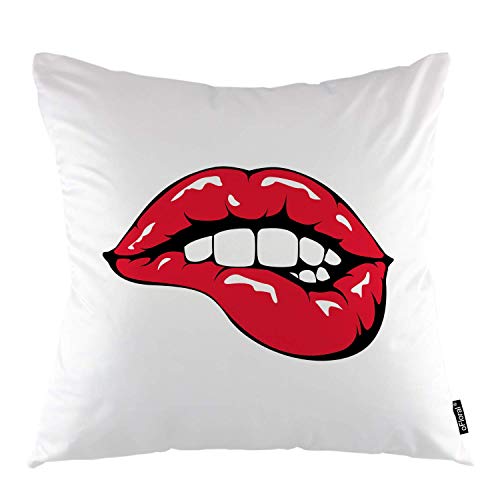 Fundas de almohada de tiro de labios Labio rojo mordaz Chica sexy Mujer Boca Dientes Decorativo Funda de almohada Funda de almohada Decoración para el hogar en el dormitorio del sofá, 45X45 CM