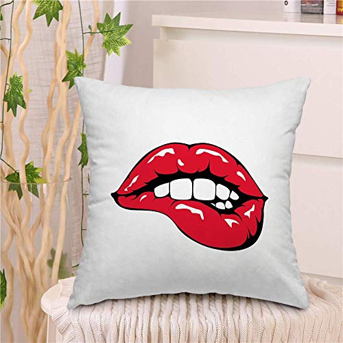 Fundas de almohada de tiro de labios Labio rojo mordaz Chica sexy Mujer Boca Dientes Decorativo Funda de almohada Funda de almohada Decoración para el hogar en el dormitorio del sofá, 45X45 CM