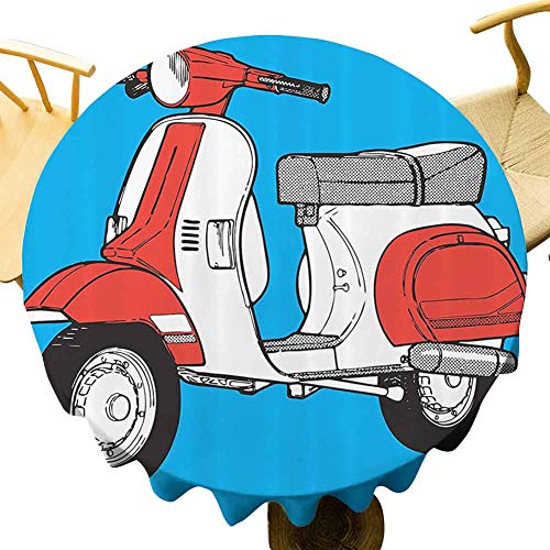 Funky Decor suave mantel redondo lindo scooter motocicleta retro vintage vespa soho ruedas Roma impresión gráfica decoración vacaciones azul rojo blanco diámetro 39 pulgadas