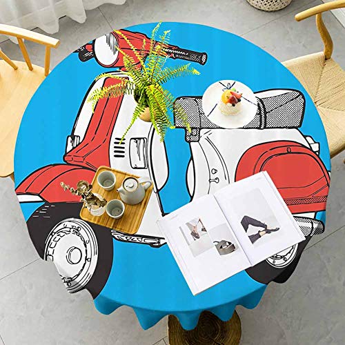 Funky Decor suave mantel redondo lindo scooter motocicleta retro vintage vespa soho ruedas Roma impresión gráfica decoración vacaciones azul rojo blanco diámetro 39 pulgadas