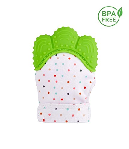 Funky Planet Baby dentición Manoplas, Protege Manos Bebés, Pain Relief Tranquilizadora de Edad + BUFANDAS (Green)