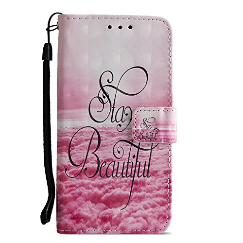 Funluna 3D Funda Motorola Moto E4 en Cuero con Cartera, Nube