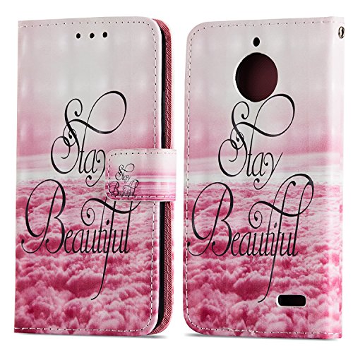 Funluna 3D Funda Motorola Moto E4 en Cuero con Cartera, Nube