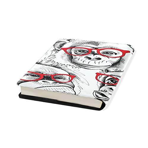 Funny Monkey anteojos Patern PU cuero escuela libro cubierta protectora libro de texto cuaderno tapa dura 9 x 11 pulgadas para niñas niños