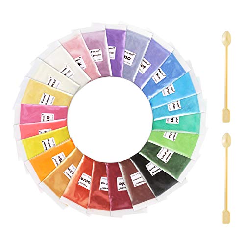 Funxim Pigmentos en Polvo 24pcs × 10g con Cuchara, Pigmentos para Resina Epoxi, Natural Mica Tintes para DIY Slime, Jabon, Pintauñas, Sombra de Ojos, Cera