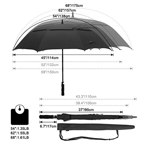 G4Free 54/62/68 Pulgadas Paraguas de Golf Abierto Automático Extra Grande de Gran Tamaño Doble Toldo Venteado Impermeable A Prueba de Viento Palo Paraguas