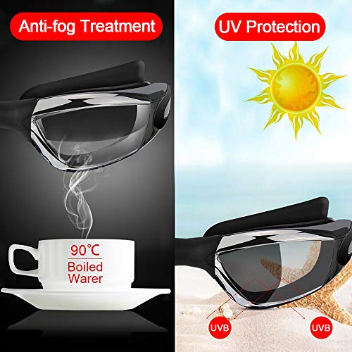 Gafas de Natación , otumixx Antiniebla Protección UV Sin Fugas Gafas para Nadar para Hombres Mujeres Adultos Niños Gafas Natación con Clip de Nariz Enchufe de Oído, Negro