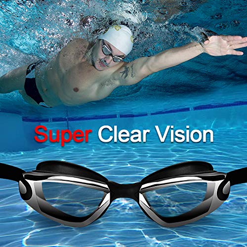 Gafas de Natación , otumixx Antiniebla Protección UV Sin Fugas Gafas para Nadar para Hombres Mujeres Adultos Niños Gafas Natación con Clip de Nariz Enchufe de Oído, Negro