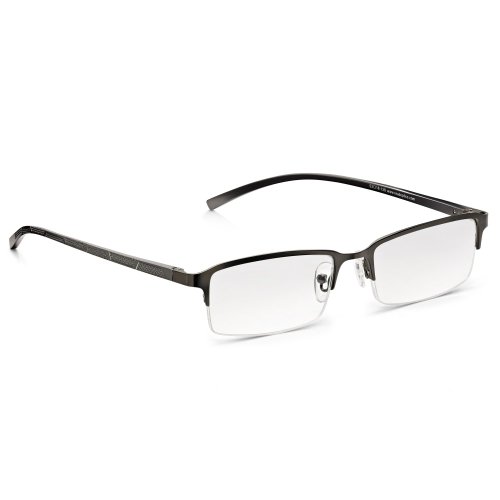 Gafas -Read Optics-Lentes de Lectura Hombre Vista Cansada: Gris Opaco Metalizado, Media Montura y Bisagras de Resorte. Transparentes con Antireflejos y Resistentes. Dioptrías +1/+1,5/+2/+2,5/+3/+3,5