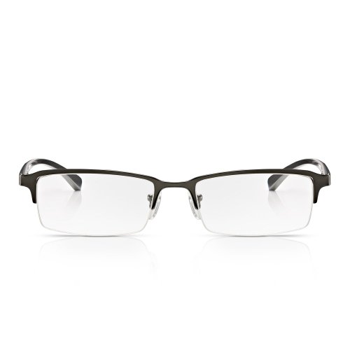 Gafas -Read Optics-Lentes de Lectura Hombre Vista Cansada: Gris Opaco Metalizado, Media Montura y Bisagras de Resorte. Transparentes con Antireflejos y Resistentes. Dioptrías +1/+1,5/+2/+2,5/+3/+3,5