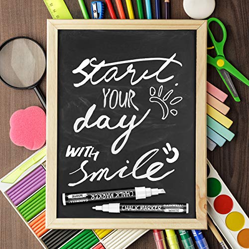 GAINWELL Marcadores de tiza líquida blanca Puntas de 3 y 6 mm - Para pizarra, pizarra blanca, Vidrio - Paquete de 4 - Lapicero borrador a base de agua