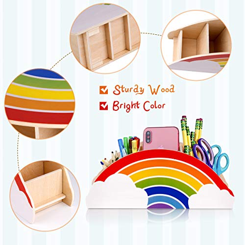 Gamenote portalápices de madera arcoíris, para mesa de niños/útiles de oficina/pincel de maquillaje/organizador escritorio/suministros para aulas (PH1)