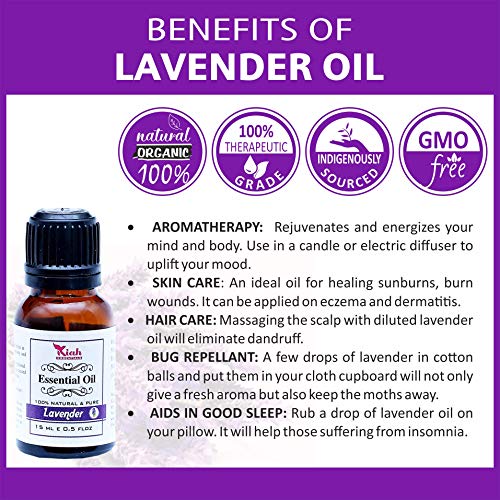 Ganga Ayurveda Aceite Esencial De Lavanda Kiah, 100% Puro, Mejor Grado Terapéutico Para Aromaterapia, Masaje ||15 ML