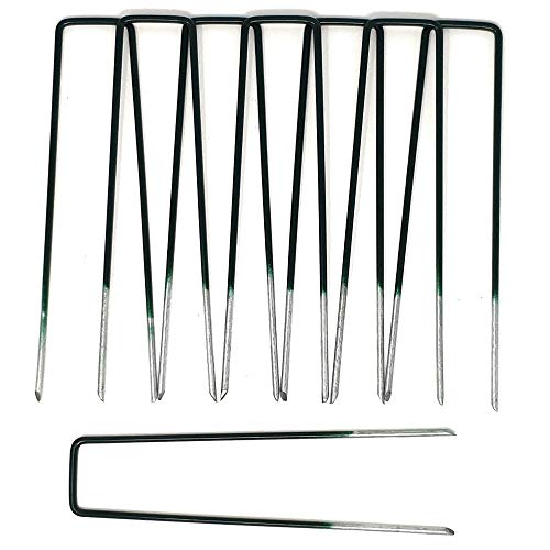 GardenPrime 100 unidades de Grapas en forma de U de 2.8 mm para Jardín, Césped Artificial, Telas y Mallas - Mitad de Color Verde - Metálicas - Galvanizadas Sumergidas en Calor (100)