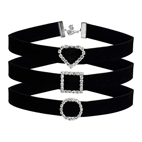 Gargantilla de terciopelo negro para mujer, diseño de corazón con diamantes de imitación, estilo bávaro, 3 unidades