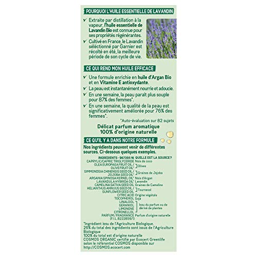 Garnier, Aceite Esencial de Lavandina Orgánico y Aceite de Argán Orgánico - Para todo tipo de pieles, incluso sensibles - 2 x 30 ml, Lot de 2