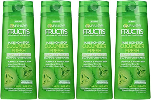 Garnier Fructis – Champú fortificante para cabellos grasos – Purifica y equilibra el cuero capielto – 250 ml – [Paquete de 4]