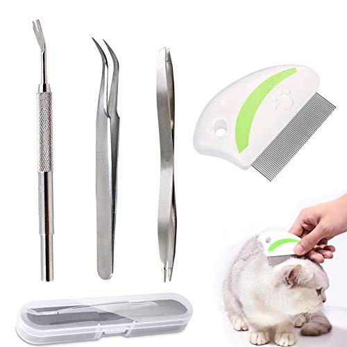 Garrapatas Herramienta,Pinzas para garrapatas, para perros, gatos, personas en juego de 4 Premium para remover de Tickremover + caja de almacenamiento