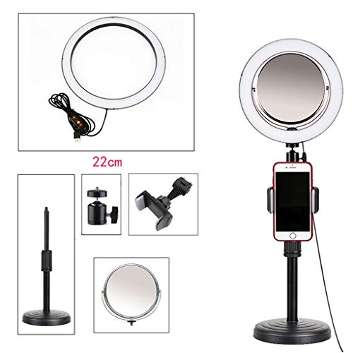 GASAMTINA Mini Kit de luz de Anillo LED Regulable con Espejo de 6 Pulgadas, Clip para teléfono, Enchufe USB Blog de Belleza Maquillaje Autorretrato Fotografía fotográfica (sin Bolsa de Transporte)